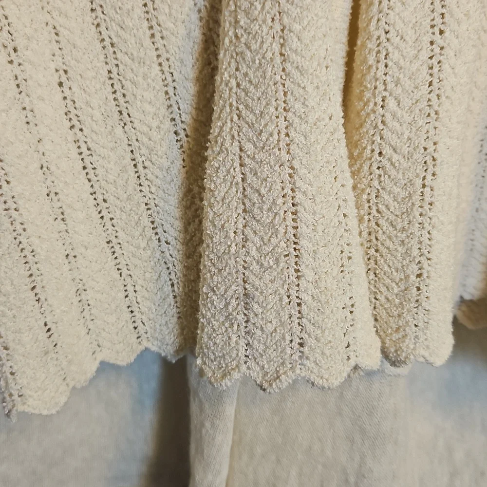 Kimono Cardigan Open Front Sleeves Tie‎ Sheer Layering Knit Cream Bohemian,SM